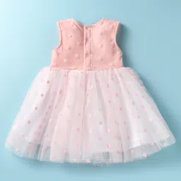 Mark & Mia Sleeveless Party Frock Style Onesie with Polka Dots Embroidery & Floral Applique - Peach image 2