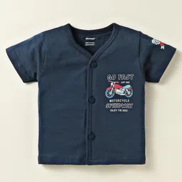 CUCUMBER Sinker Knit Half Sleeves Shorts Night Suit with Motorcycle Print - Navy Blue image 2