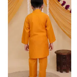 AJ Dezines Cotton Woven Full Sleeves Solid Kurta Pyjama Set - Mustard image 3