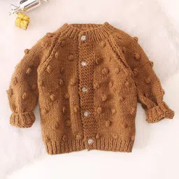 Woonie Full Sleeves Dots Designed Handknitted Cardigan - Brown image 4