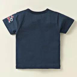 CUCUMBER Sinker Knit Half Sleeves Shorts Night Suit with Motorcycle Print - Navy Blue image 3