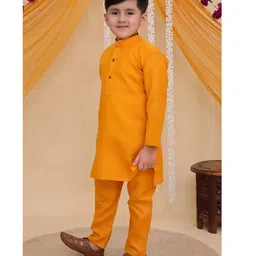 AJ Dezines Cotton Woven Full Sleeves Solid Kurta Pyjama Set - Mustard image 4