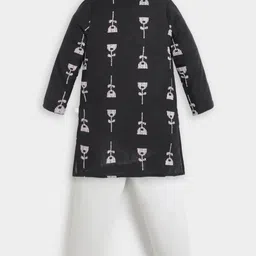 Somersault Cotton Woven Full Sleeves Floral Printed Kurta Pyjama Set - Black image 4
