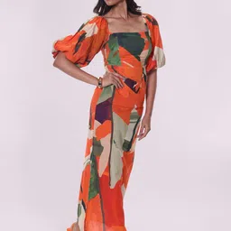 POPPI Women Abstract Print Square Neck Maxi Dress image 3