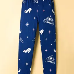 HoneyHap Disney Single Jersey Knit Full Sleeves Night Suit With Disney Princess Print - White & Navy Blue image 4