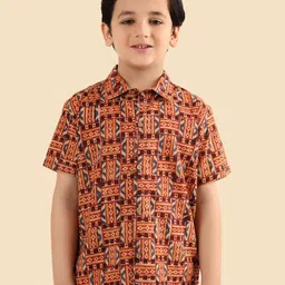 Fabindia Boys Geometric Printed Spread Collar Cotton Casual Shirt-picture-11