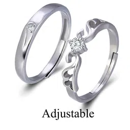 M Men Style Set Of 2 Silver-Plated Stone-Studded Adjustable Couple Finger Ring image 4