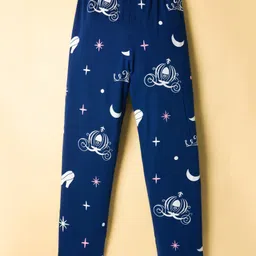 HoneyHap Disney Single Jersey Knit Full Sleeves Night Suit With Disney Princess Print - White & Navy Blue image 5