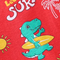 Babyhug Cotton Knit Full Sleeves Night Suit with Dino Print - Red image 4
