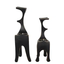 TAYHAA Set of 2 Black & Gold-Toned Deer Pair Tea Light Holder Showpieces image 5