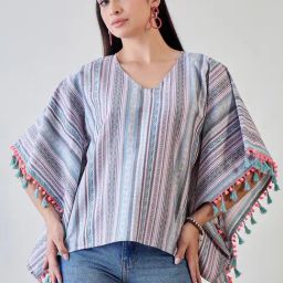 The Kaftan Company Grey Cotton Stripes Top-picture-5