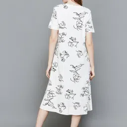 Colour Me by Melange Off-White Cotton Floral Print A-Line Dress image 2