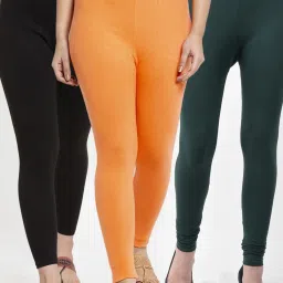 Gracit Black & Green Mid Rise Leggings - Pack Of 3 image 1