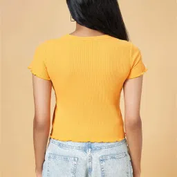 People by Pantaloons Orange Embroidered Top image 2