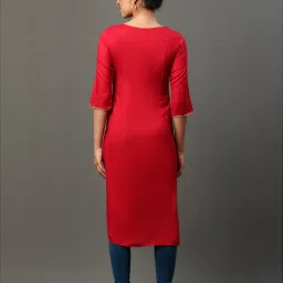 Aurelia Red Embroidered Straight Kurta image 2