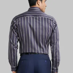 Raymond Grey Cotton Regular Fit Striped Shirt image 2