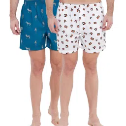 XYXX Blue & White Printed Cotton Boxers (Pack Of 2) image 1