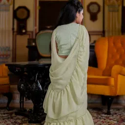 Cutiediva Girls Green Embellished Saree & Blouse Set image 2