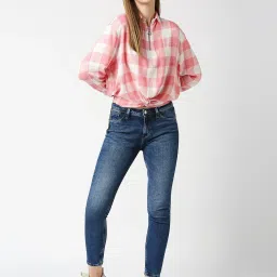 Pepe Jeans Pink & White Viscose Checks Shirt image 4