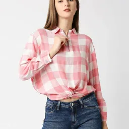 Pepe Jeans Pink & White Viscose Checks Shirt image 1