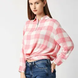 Pepe Jeans Pink & White Viscose Checks Shirt image 3