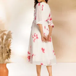 Janasya White Printed A-Line Dress image 2