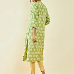 Soch Green Rayon Foil Print Straight Kurta with Pocket image 2