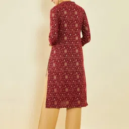 Soch Maroon Rayon Ikat Print Straight Kurta with Pocket image 2