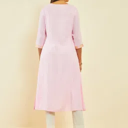Soch Pink Cotton Embroidered A-Line Dress Kurta with Pocket image 2