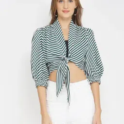 Oxolloxo Green & White Striped Crop Top-image-91
