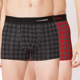 Underjeans By Spykar Multi Regular Fit Checks Trunks - Pak of 2 image 1