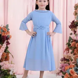 poplins Kids Blue Cotton Regular Fit Full Sleeves Dress-picture-33