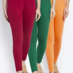 Gracit Green & Maroon Mid Rise Leggings - Pack Of 3-image-36