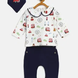 H by Hamleys Infants Boys White & Navy Printed Full Sleeves T-Shirt with Joggers-image-66