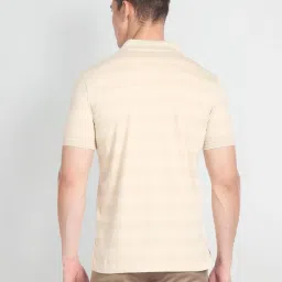 Arrow Sport Beige Cotton Regular Fit Striped Polo T-Shirt image 2