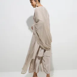 Vark by Westside Taupe FloralA-Line Kurta, Pants and Dupatta Set image 2