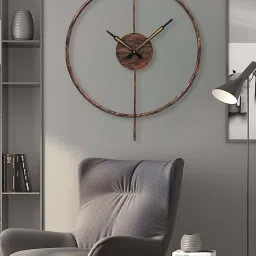 eCraftIndia Black & Brown Iron Round Analog Wall Clock image 2