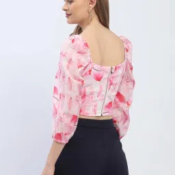 MADAME White & Pink Printed Crop Top image 2