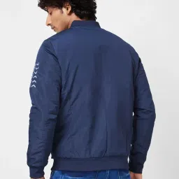 Spykar Navy Puffer Jacket With Sleeve & Zipper Pocket Printed Detail image 2