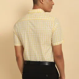 Allen Solly Yellow Cotton Slim Fit Checks Shirts image 2