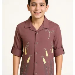 Charchit Boys Rust Cotton Embroidered Regular Fit Shirt-image-68