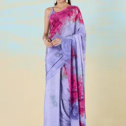 navyasa by liva Purple & Pink Floral Print Saree With Unstitched Blouse-image-99
