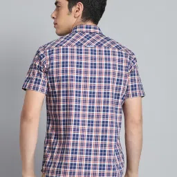 Monte Carlo Navy Blue Cotton Regular Fit Checks Shirt image 2