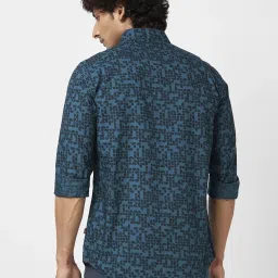 Spykar Teal Green Cotton Regular Fit Printed Shirt image 2