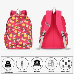Lavie Sport Lime 18L Printed Casual Backpack |School Bag for Girls (Magenta) image 2