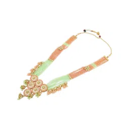 Zaveri Pearls Green Peach Meenakari Kundan Necklace Earring Maangtikka & Ring Set-ZPFK13188 image 2