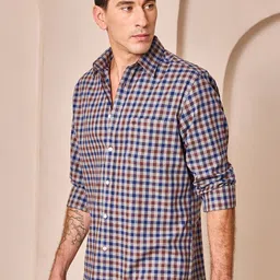 Aldeno Standard Fit Spread Collar Long Sleeves Checked Pure Cotton Shirt-picture-13