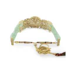 Zaveri Pearls Green Multistrand Beaded Kundan Choker Necklace Earring & Ring Set-ZPFK15193 image 2