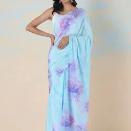 navyasa by liva Blue & Purple Printed Saree With Unstitched Blouse-picture-38