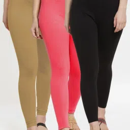 Gracit Black & Peach Mid Rise Leggings - Pack Of 3 image 1